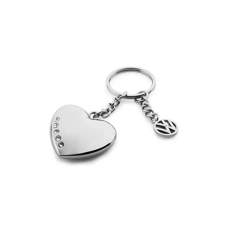 Breloc chei original pentru chei in forma de inima si logo Volkswagen 3D cu pietre Swarovski | Calitate superioară