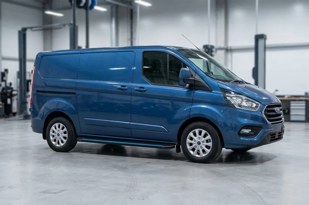 Plată sigură - Ford Custom 2013-2022 Praguri Laterale Maya Blue (2 buc, Aluminiu)