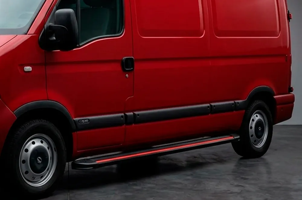 Promoție | Renault Master 1998-2010 Praguri Laterale Maya Red (2 buc, Aluminiu) Ampatament Lung