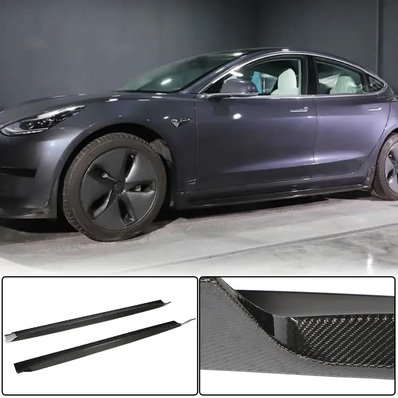 Tesla Model 3 2017- Protectii praguri V4 (2017-2023, Carbon) | Se poate comanda