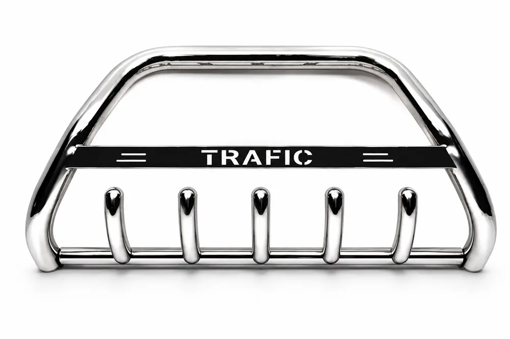 Ofertă excelentă - Renault Trafic 2001–2015 Bullbar WT004 cu inscriptie Trafic (inox) 6 dinti